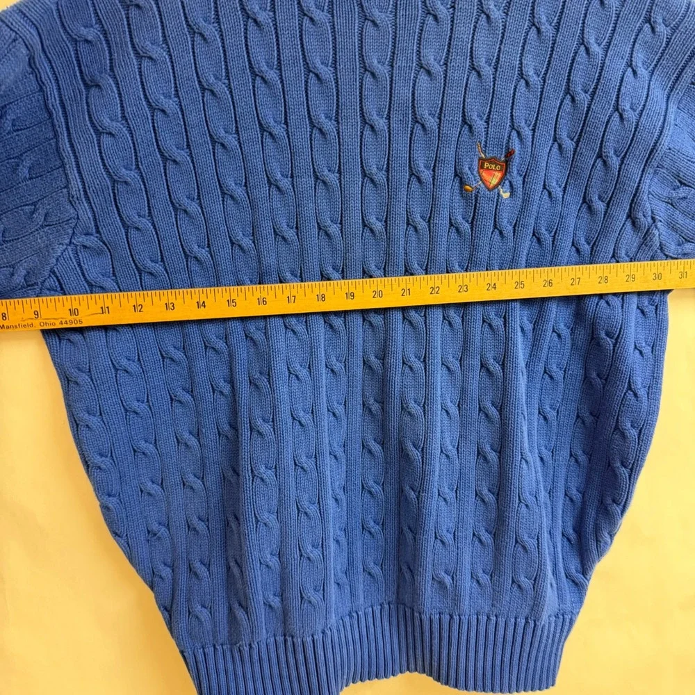 Polo Ralph Lauren Blue Cable Knit Chunk Sweater Mens XL Golf Crest‎ Ivy Vintage